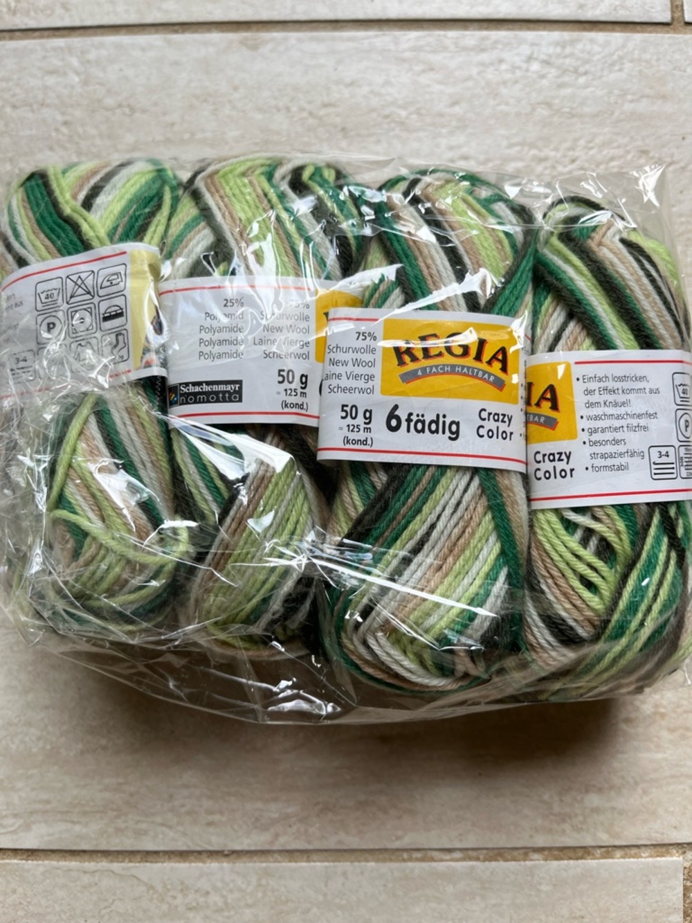 Regia Crazy Color 6-ply wool lot of 4 skeins light weight green yarn 546 yds